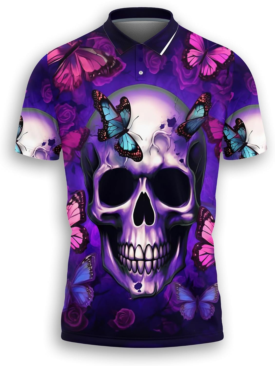 Pink Butterfly Polo Shirts for Men-Butterfly Lover Golf Moisture Dry Fit Short Sleeve Shirts S62