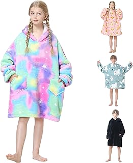 MOKANI Oversized Blanket Hoodie Kids, Wearable Extra Long Blanket for Girls Boys, Super Soft Warm Sweatshirt With Pocket f...