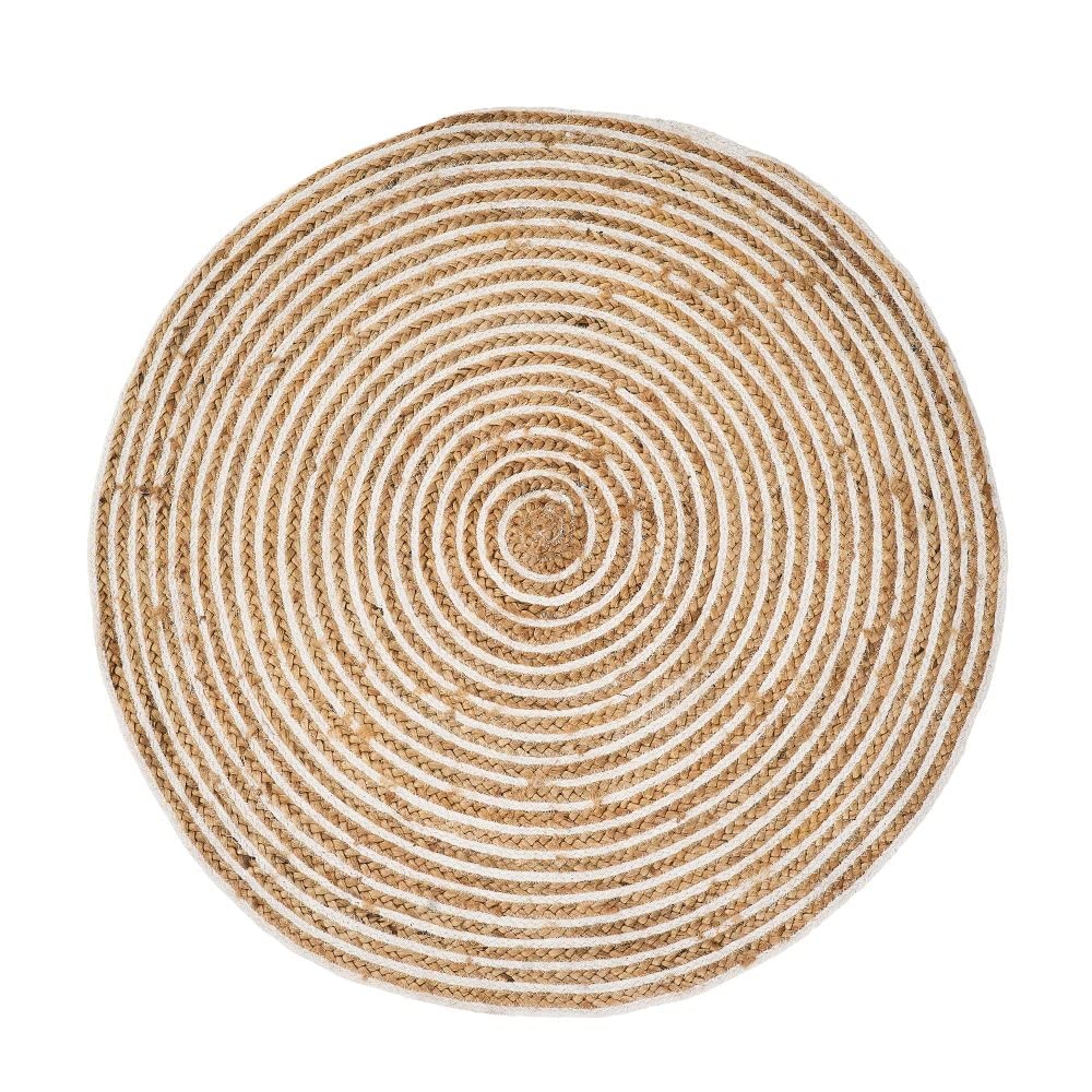 LOLAhome Alfombra Redonda Trenzada de Yute Blanca y Natural de Ø 100 cm