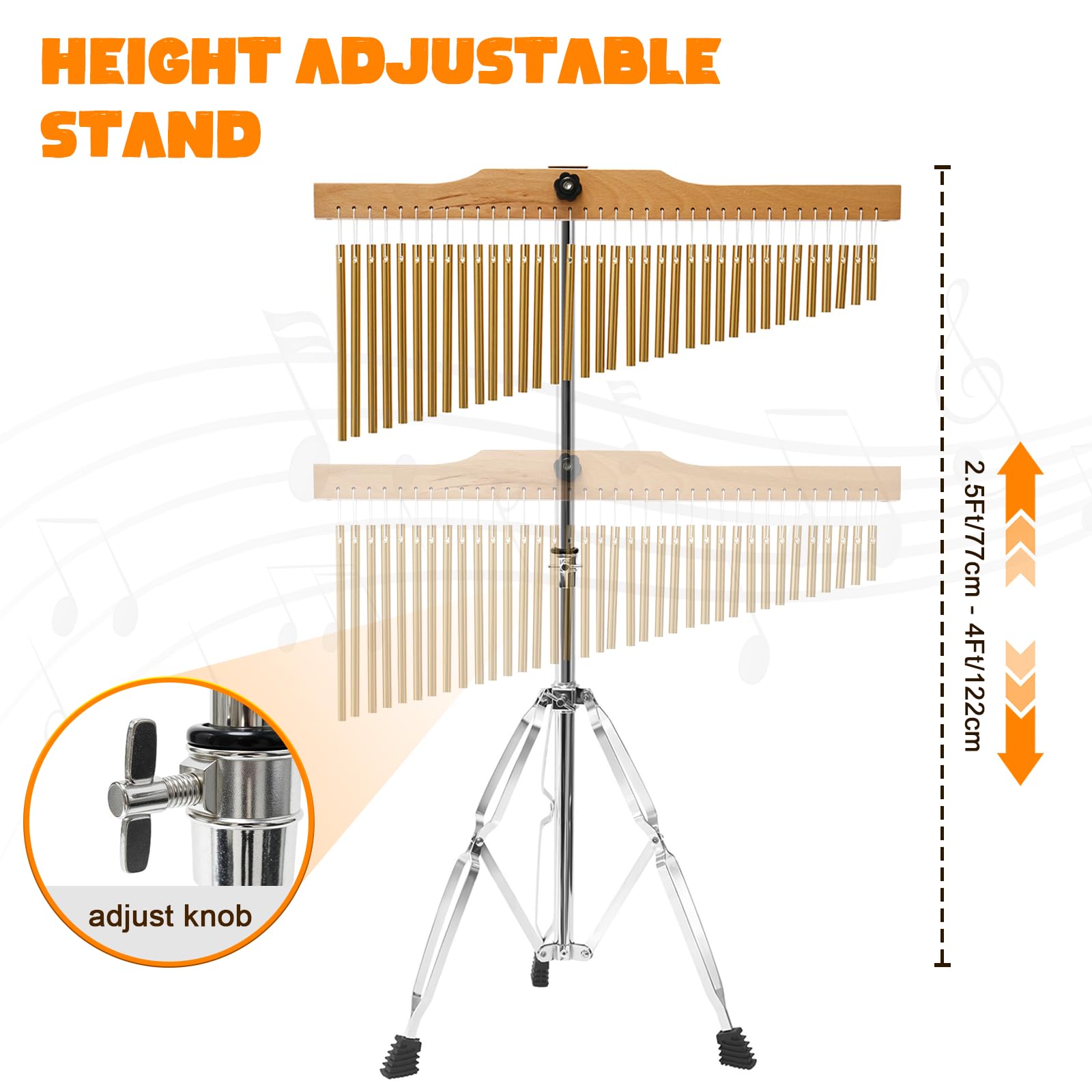 Carillon a 36 barre 36 note a fila singola con supporto regolabile da 2,5 a 1,2 m, strumento a percussione musicale per orchestre cori, aule e bande della chiesa