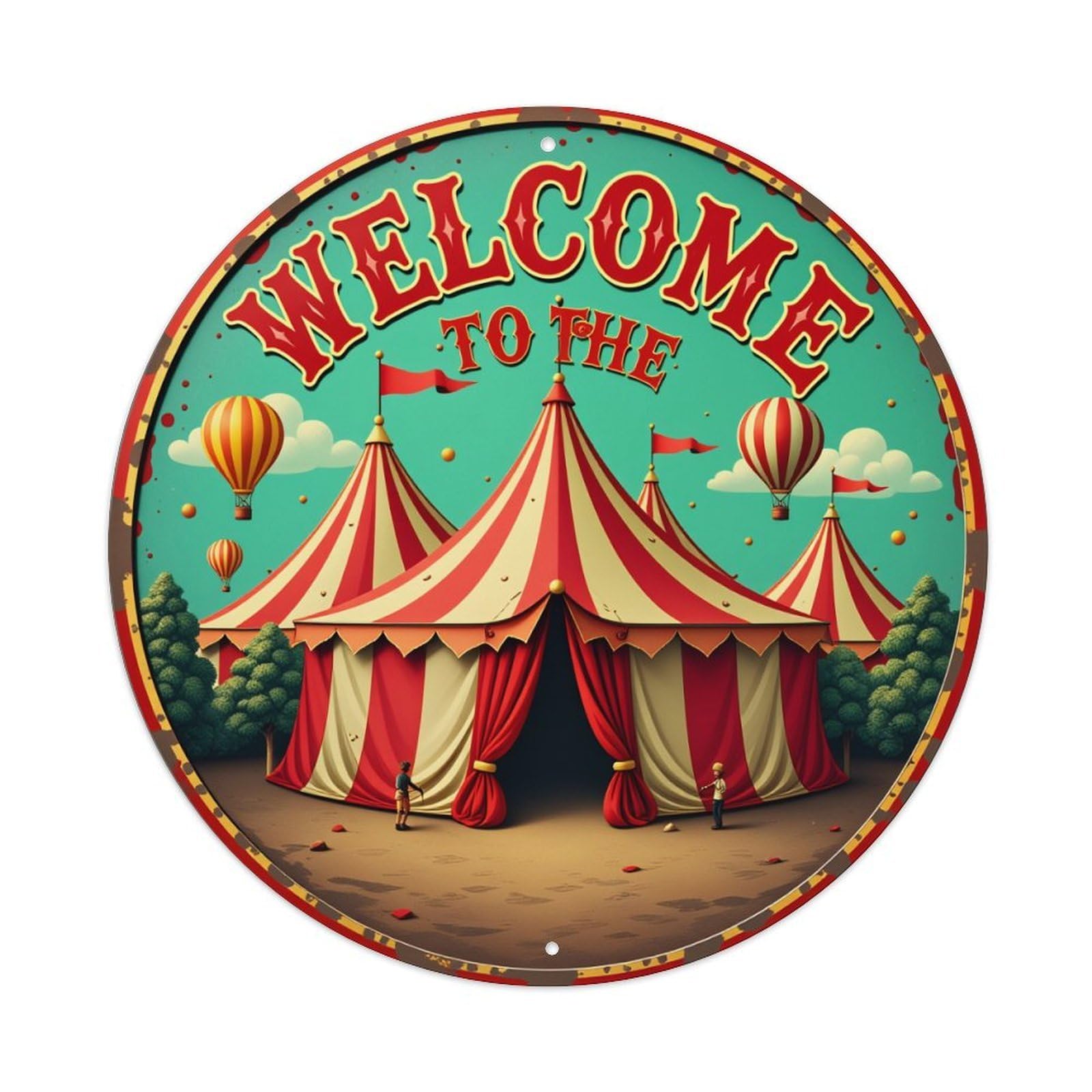 Gentinap Vintage Welcome To The Circus Tent Pattern Print Round Tin Sign Metal Sign Home Bar Garden Wall Decor Metal Poster 8X8 Inch