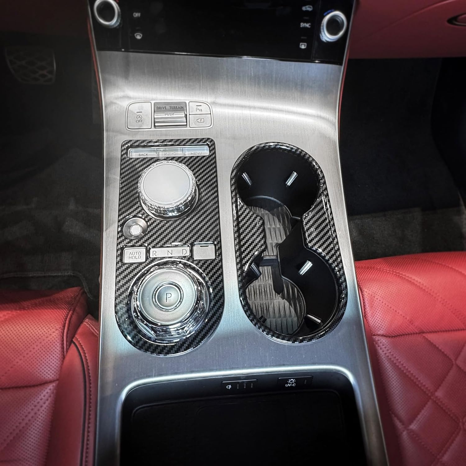 YOUTOOCAR 2PCS Gear Shift Panel & Cup Holder Cover Trim Compatible with Genesis GV70 2025-2026 Accessories (Carbon Fiber Pattern)