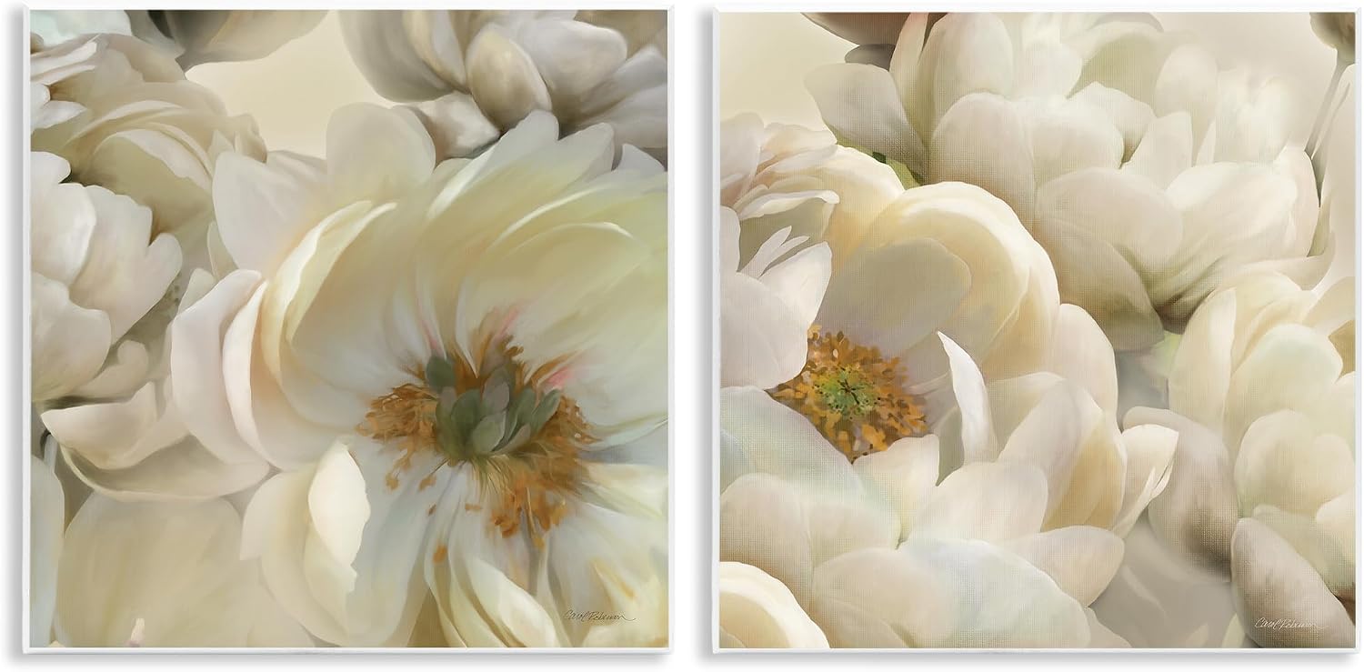 Stupell Industries 'White Peonies Serenity'| 2pc Wall Plaque Art Set | Stupell Industries | 12 x 12 Inches, Easy to Hang and Sturdy, Made in USA, by Carol Robinson