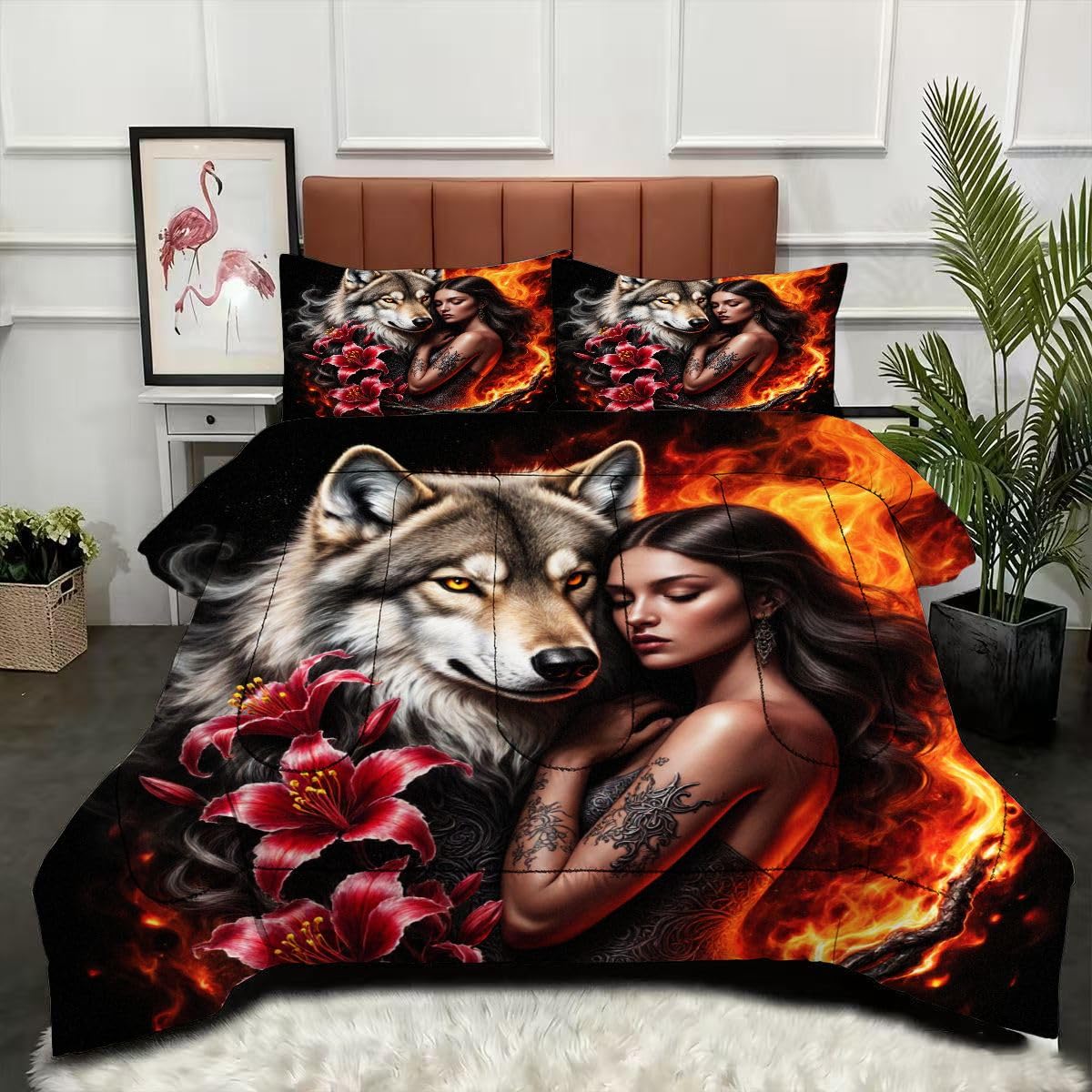 Couette 220 x 240 cm fleur et flamme pour transformer l'ambiance de la chambre