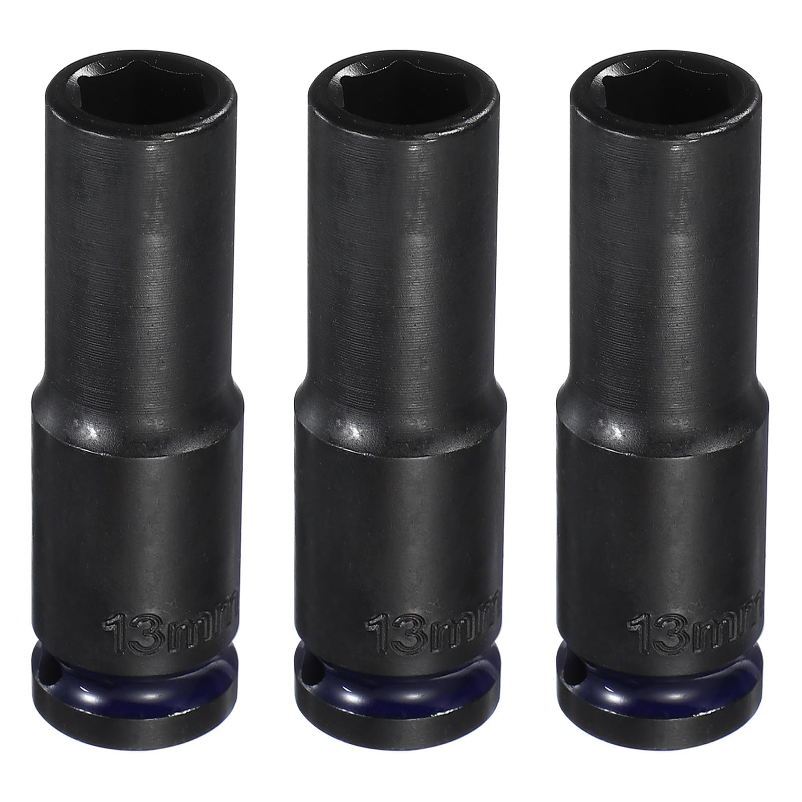 sourcing map 3Pcs 6 Point Deep Impact Socket 1/2" Drive 13mm Metric CR-V Steel Spindle Axle Hex Nut Bolt Sockets 3" Long for Auto Machine Repair, Purple Black