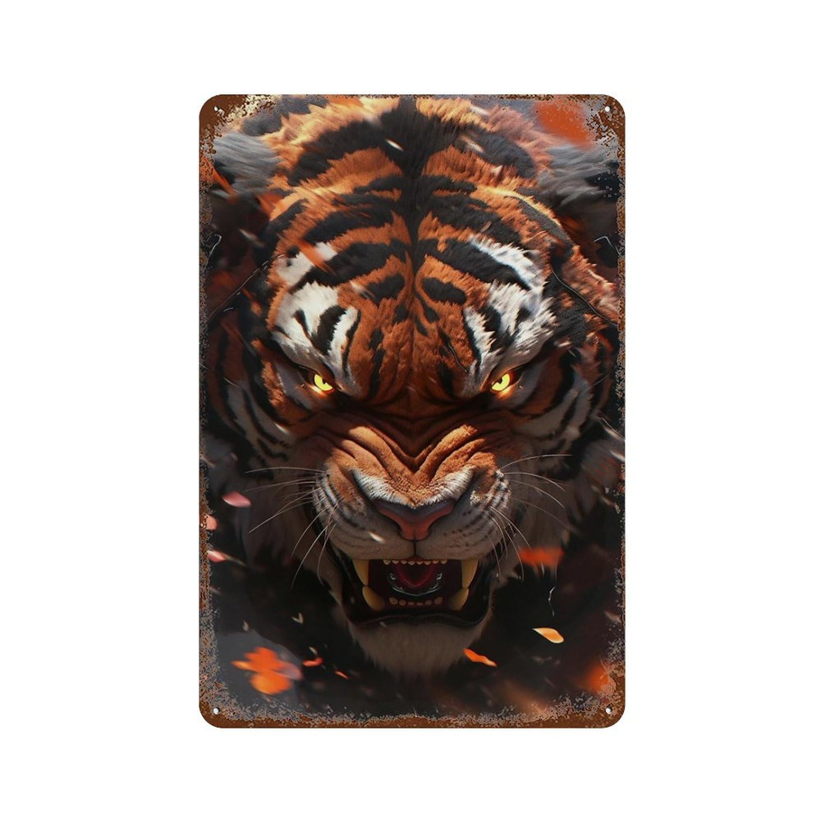 Tiger Roar Power Wildlife Distressed Metal Wall Sign 11.8"x7.9", Ideal for Patio, Garden Room And Bar Decor