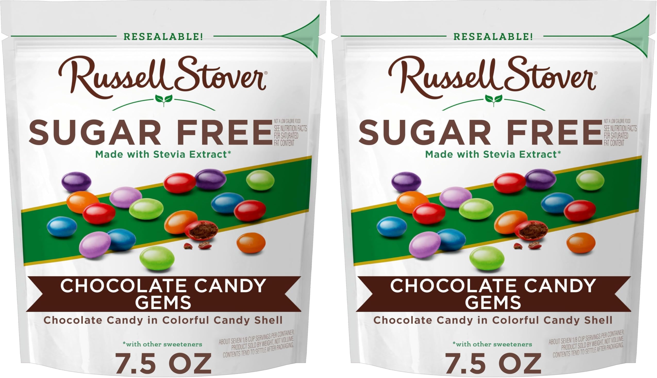 Sugar Free Chocolate Candy Coated Gems, 7.5 Ounce Bag (Pack of 2)