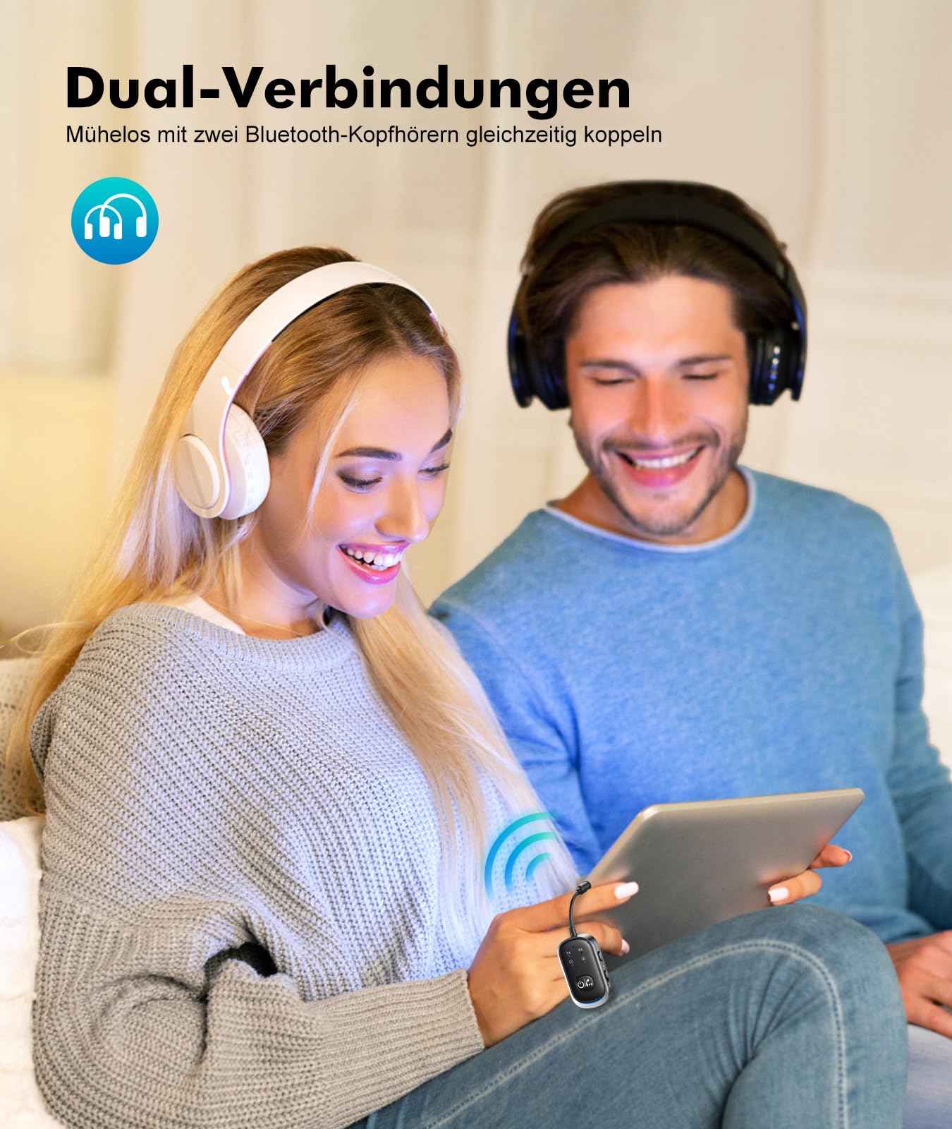 Mohard 2 in 1 Bluetooth Transmitter & Empfänger, AUX Bluetooth Adapter Klinke 3.5mm für Auto/TV/Stereoanlage, 5.3 Flugzeug Sender Splitter Patchkabel-Adapter für 2 Kopfhörer