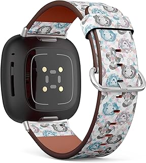 CJBROES Replacement Leather Watch Band, Compatible with Fitbit Versa 3 and Fitbit Sense of Wristband Bracelet Accessory - Geometric Safari Jungle Animals