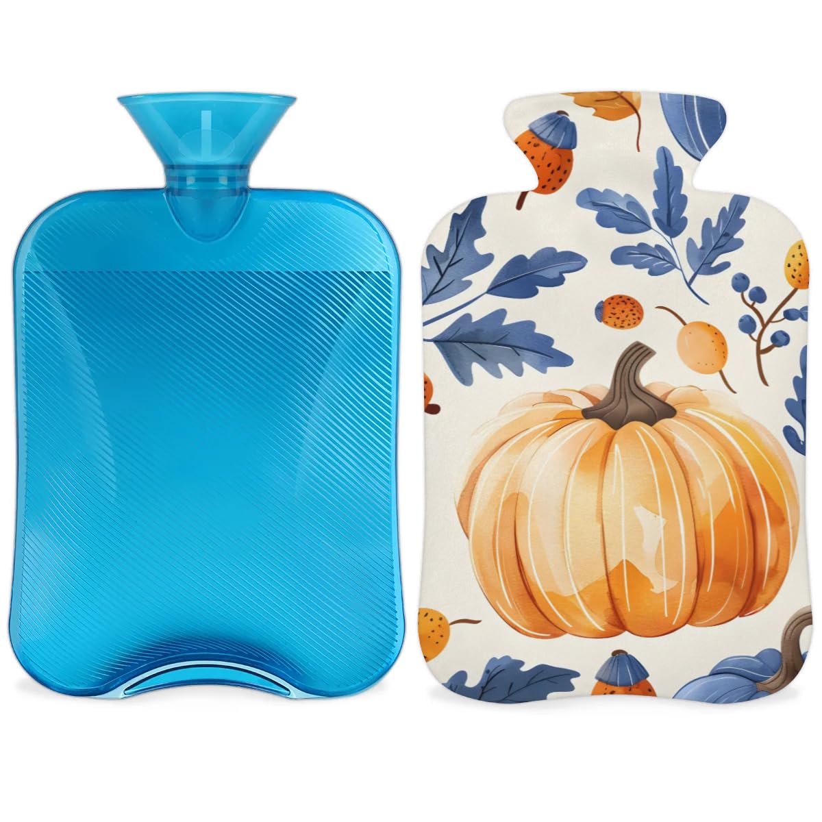 Hot Water Bottle with Soft Cover,2L Thanksgiving Pumpkin Hot Water Bag for Hot and Cold Compress, Hand Feet Warmer, Glitter Pumpkin Rubber Hot or Cold Water Bottle Halloween Christmas Decorations