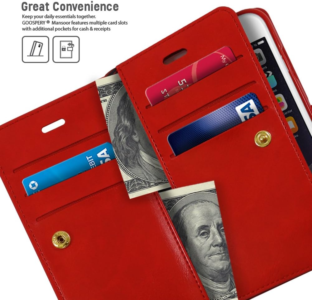 GOOSPERY Mansoor Wallet for Apple iPhone 6S Plus Case (2015) iPhone 6 Plus Case (2014) Double Sided Card Holder Flip Cover - Red