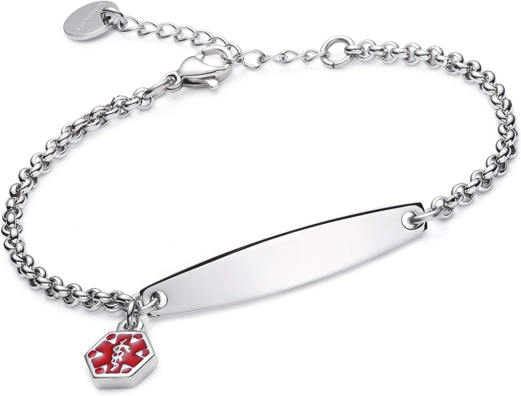Pre-engraved Simple Rolo chain Medical alert id bracelet for Women