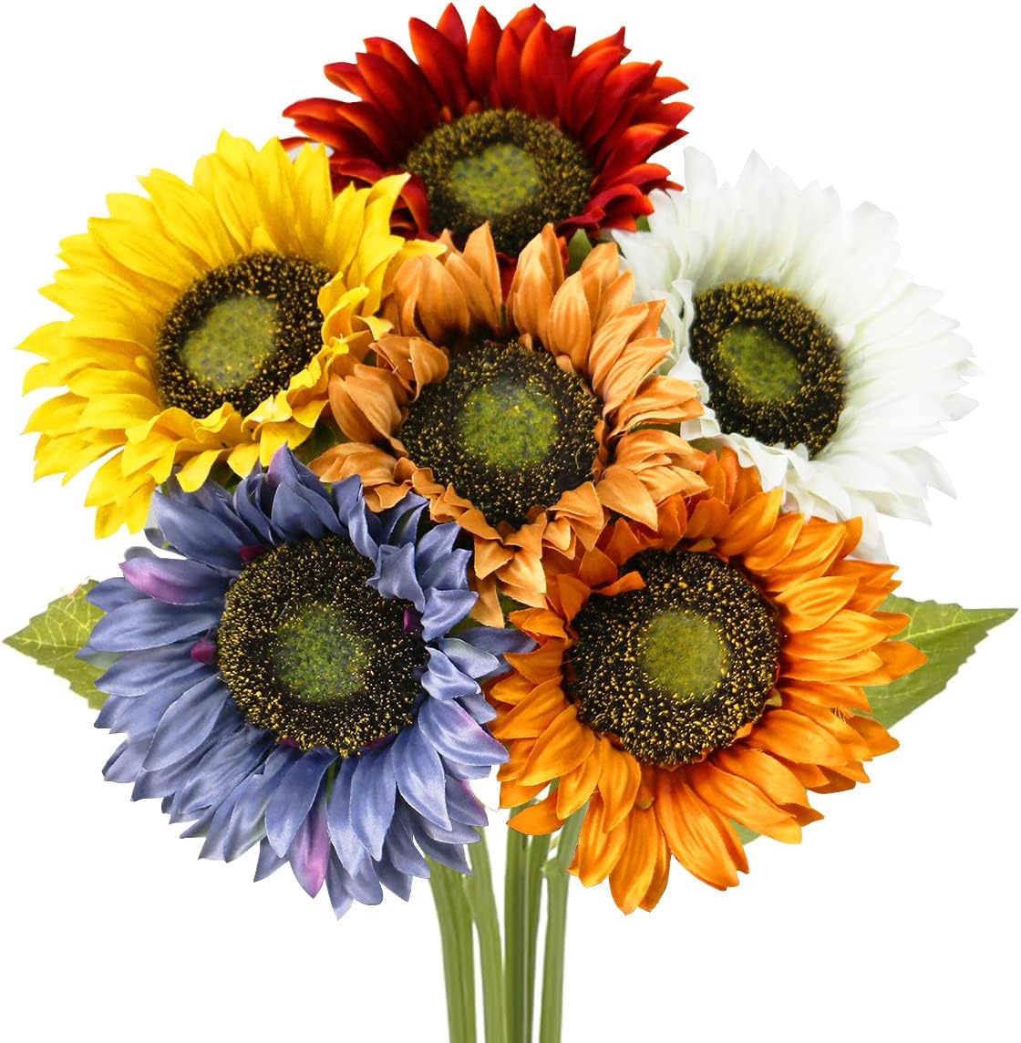 Olrla Long Stem Artificial Sunflower for Tall Vase, Silk Fake Fall Sunflowers for Home Wedding Party Decoration (6 Mixed Colors)