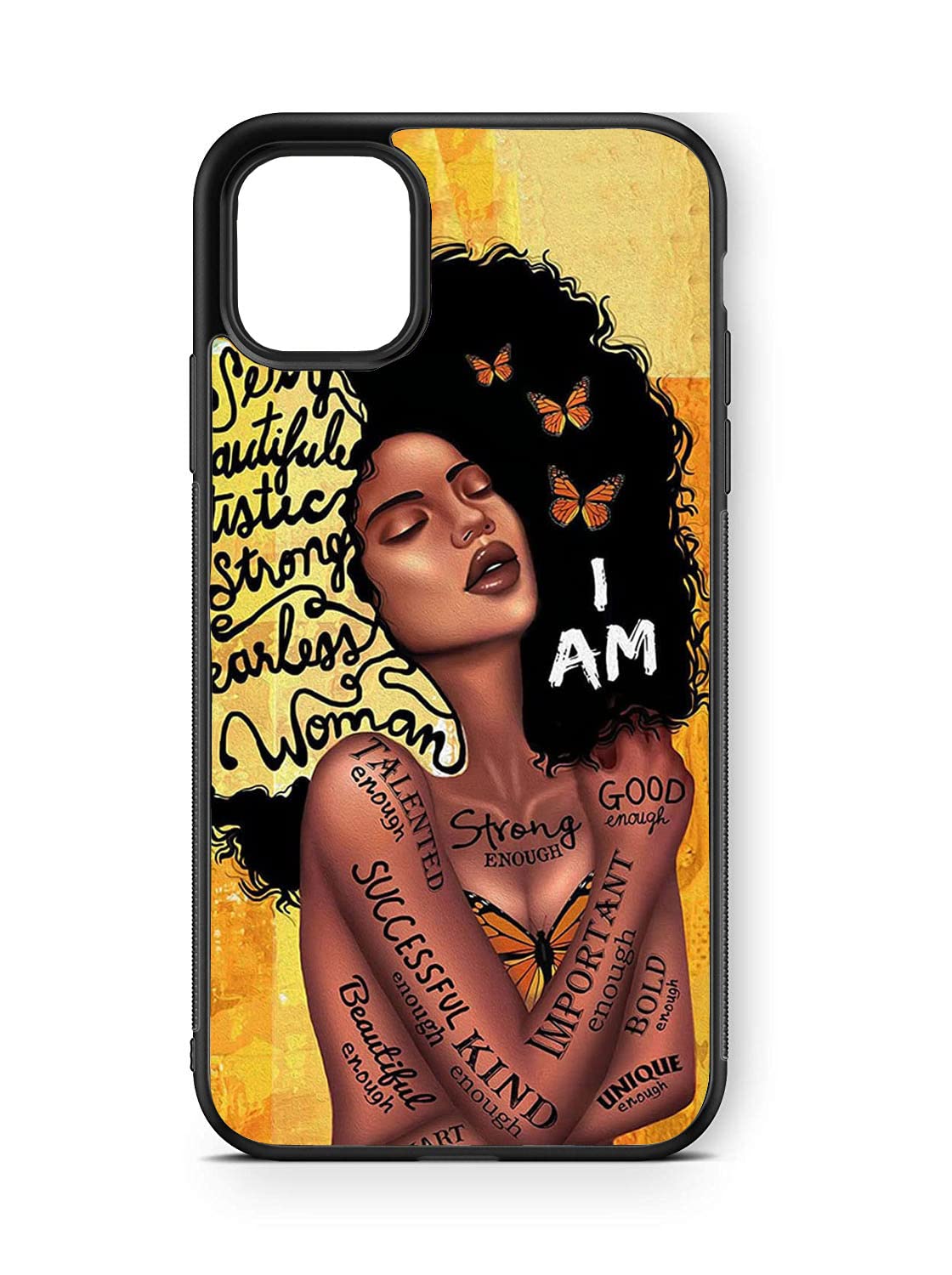 XUNQIANCompatible for iPhone 13 Pro Max 6.7”Case, Black African American Girls Women Art Thin Soft Black TPU Tempered Mirror Protective Case for Apple 13 Pro Max (Black Girl Butterflies)