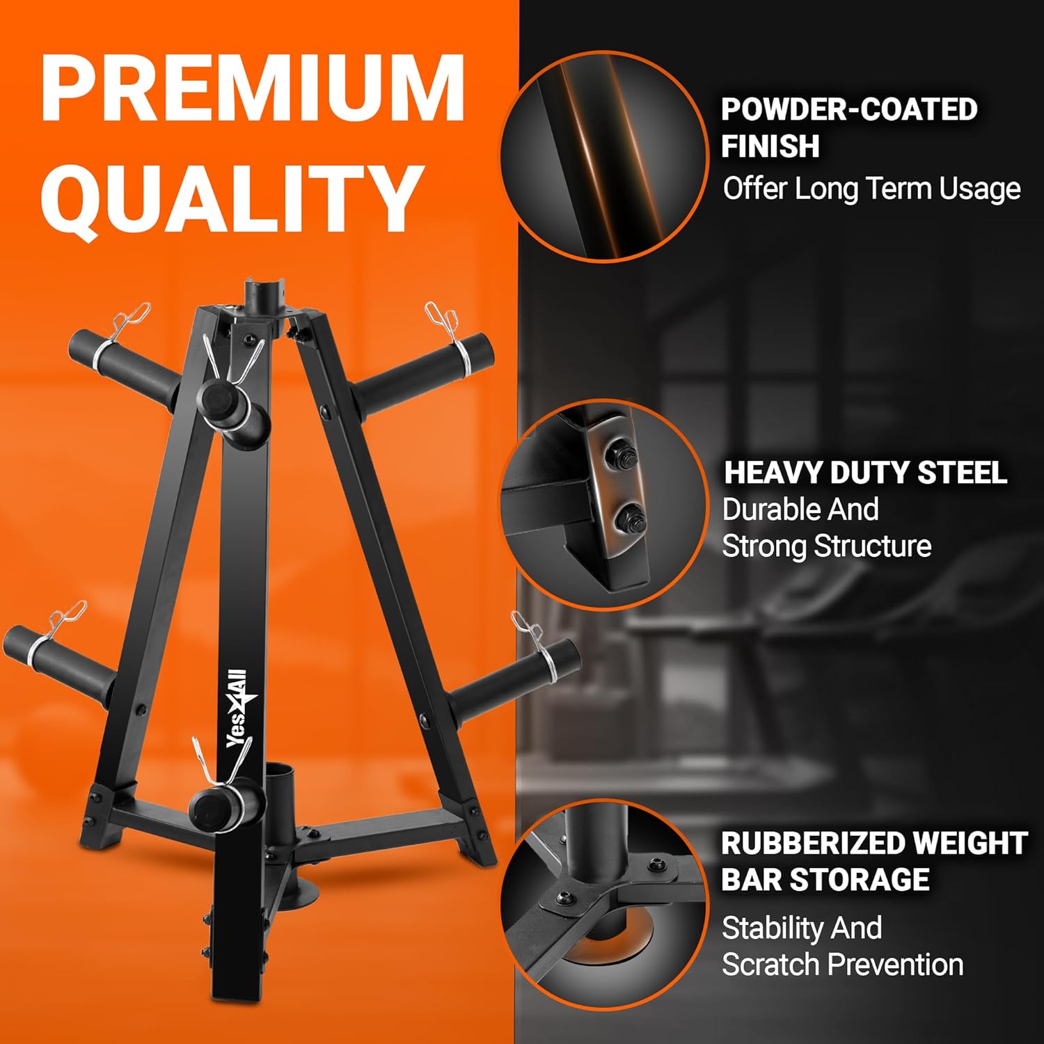 Yes4All 6 Pegs & 4 Barbell Storage Racks Load Up to 1190 LBS - Wall Mounted Weight Plate Tree & Barbell Holder