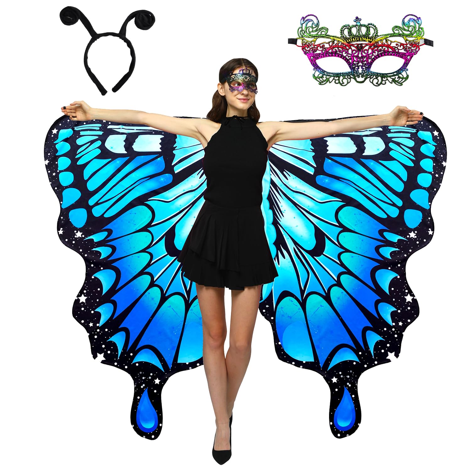 WhiteUniQoon Double-Sided Printing Butterfly Costume for Women, Halloween Costumes Adult Butterfly Wings for Women 008