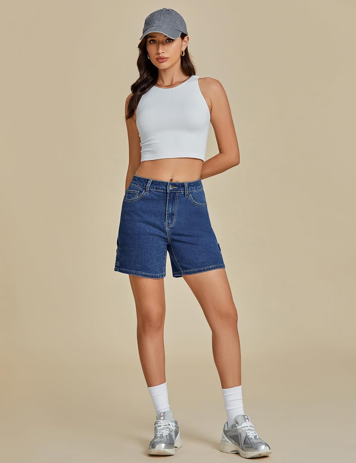luvamia Jean Shorts for Women High Waisted Trendy Casual Utility Stretchy Denim Jorts Cutoff Long Shorts with Pockets - Image 4