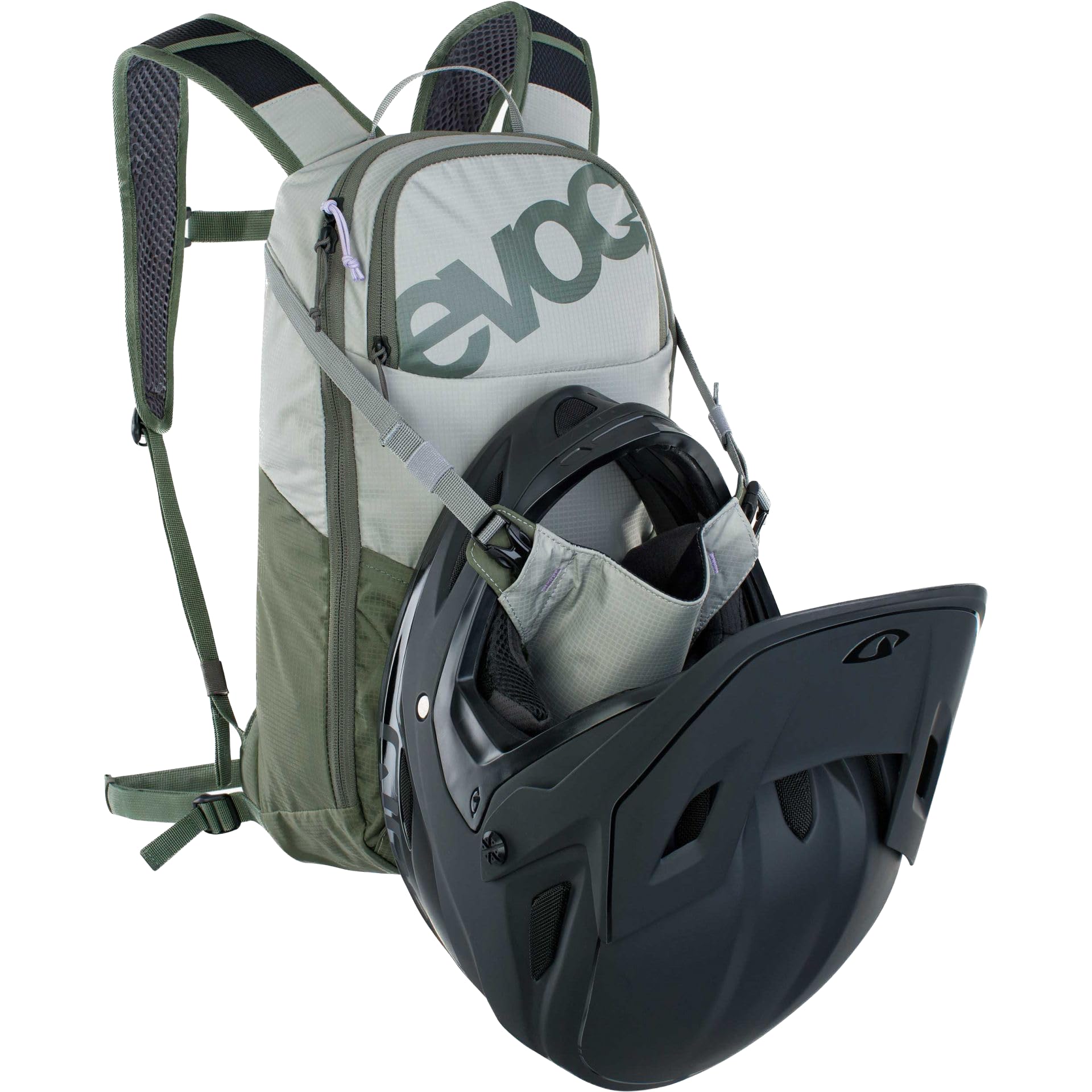 Evoc Mochila para bicicleta RIDE 8 Mochila para bicicleta para senderos y otras actividades (gestión inteligente de los bolsillos, ventilada con acolchado dorsal AIR-PAD), gris piedra/olivo oscuro