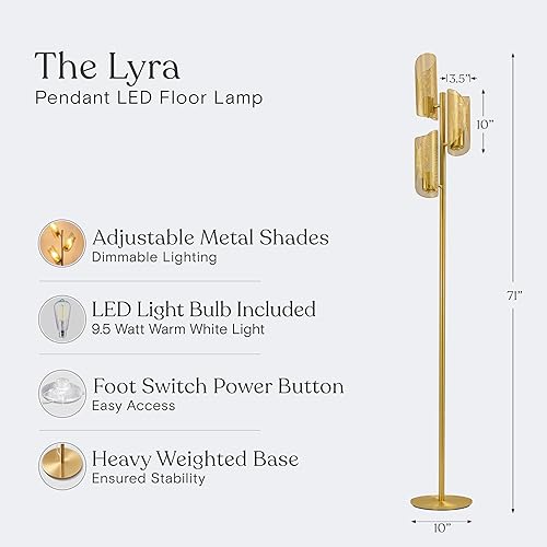 Miniatura 3 de Brightech Lyra - Lámpara de pie LED de árbol para decoración moderna, contemporánea, industrial, de 3 luces con pantalla de jaula de metal, lámpara