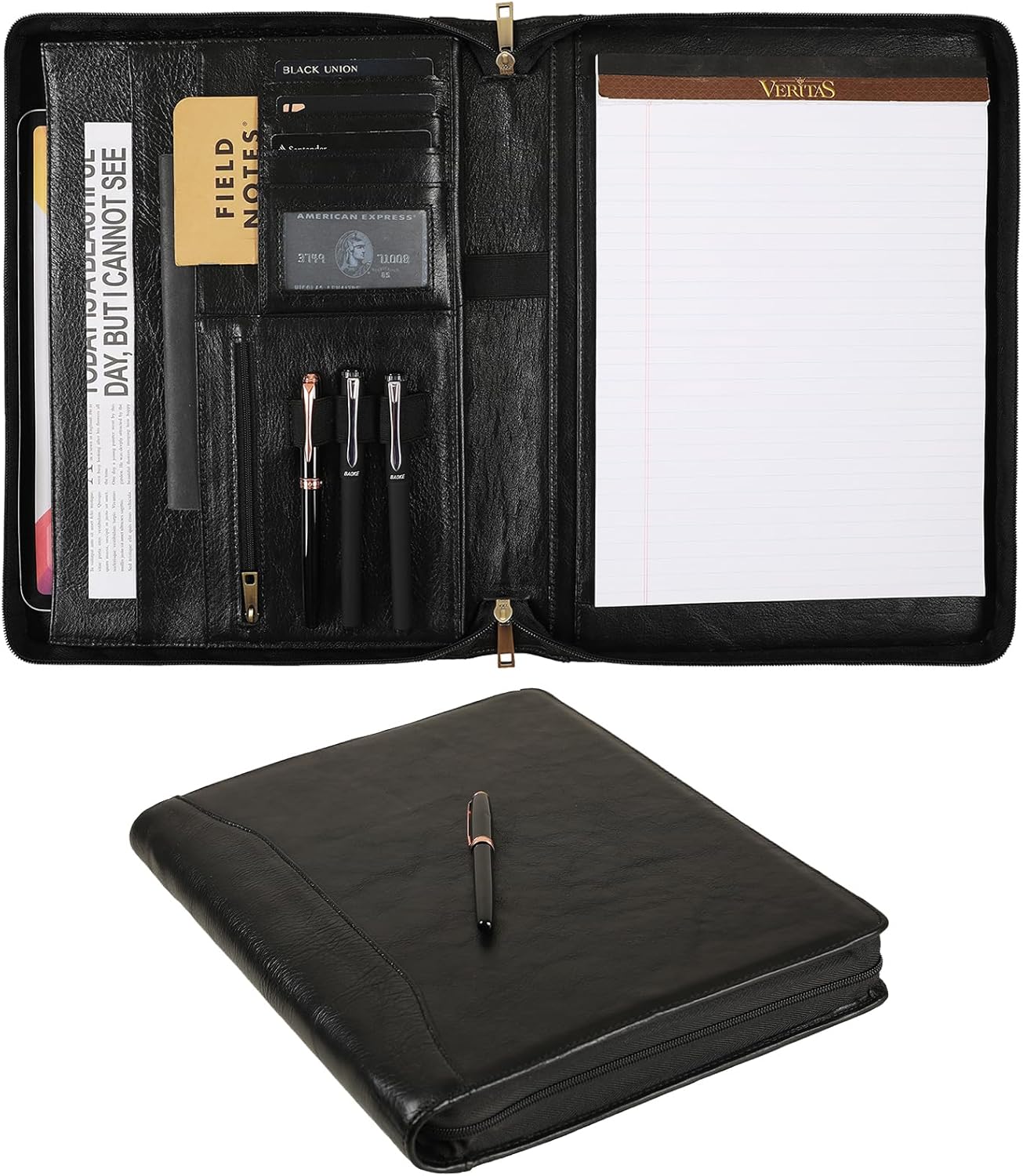 Genuine Leather Portfolio,11"×14" Padfolio Organizer with Zipper,Professioal Business Portfolio Padfolio for Men and Women,Personalized Engraved Padfolios