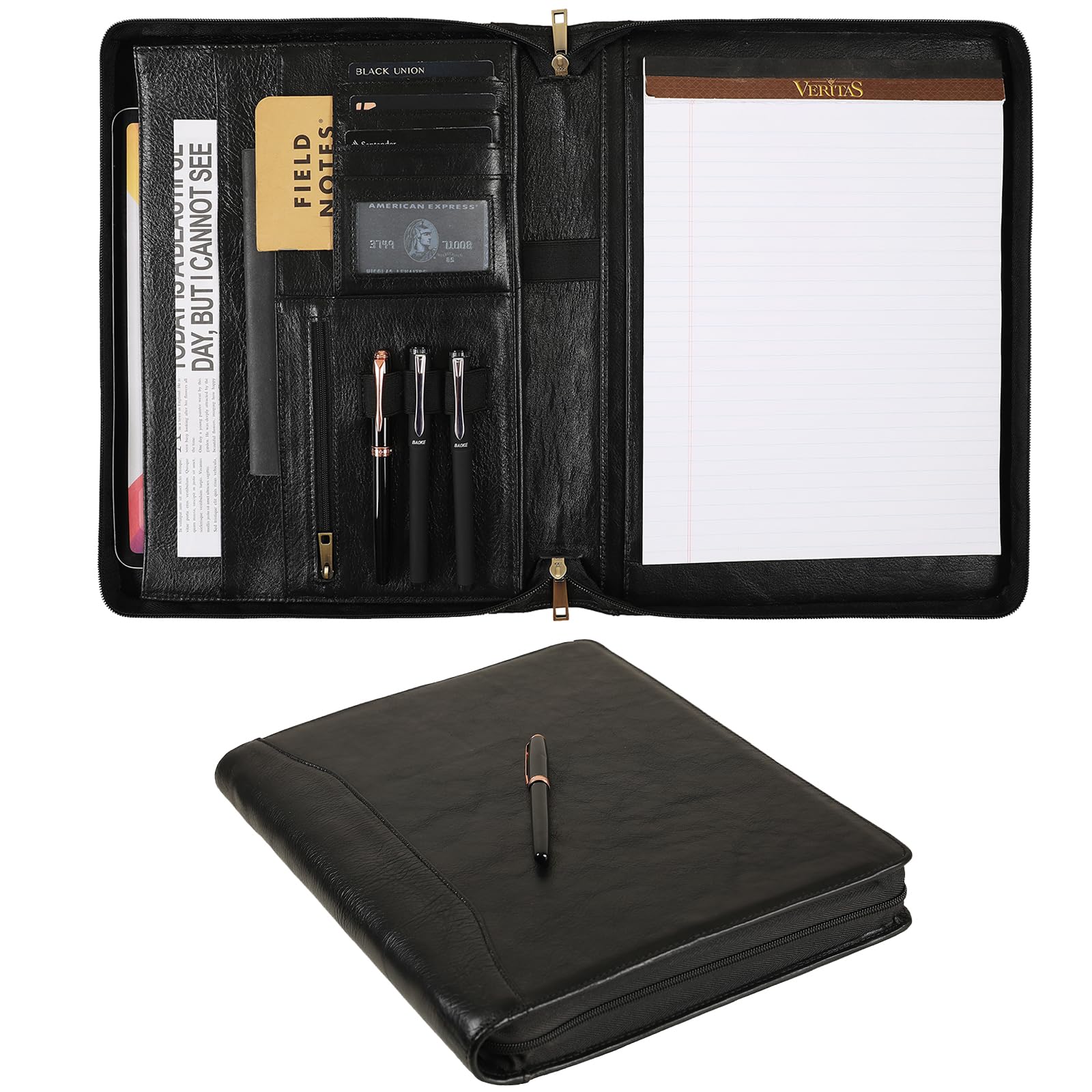GZRHKJ Genuine Leather Padfolio,11"×14" Padfolio Organizer with YKK Zipper,Professioal Business Portfolio Padfolio for Men and Women,Personalized Engraved Padfolio