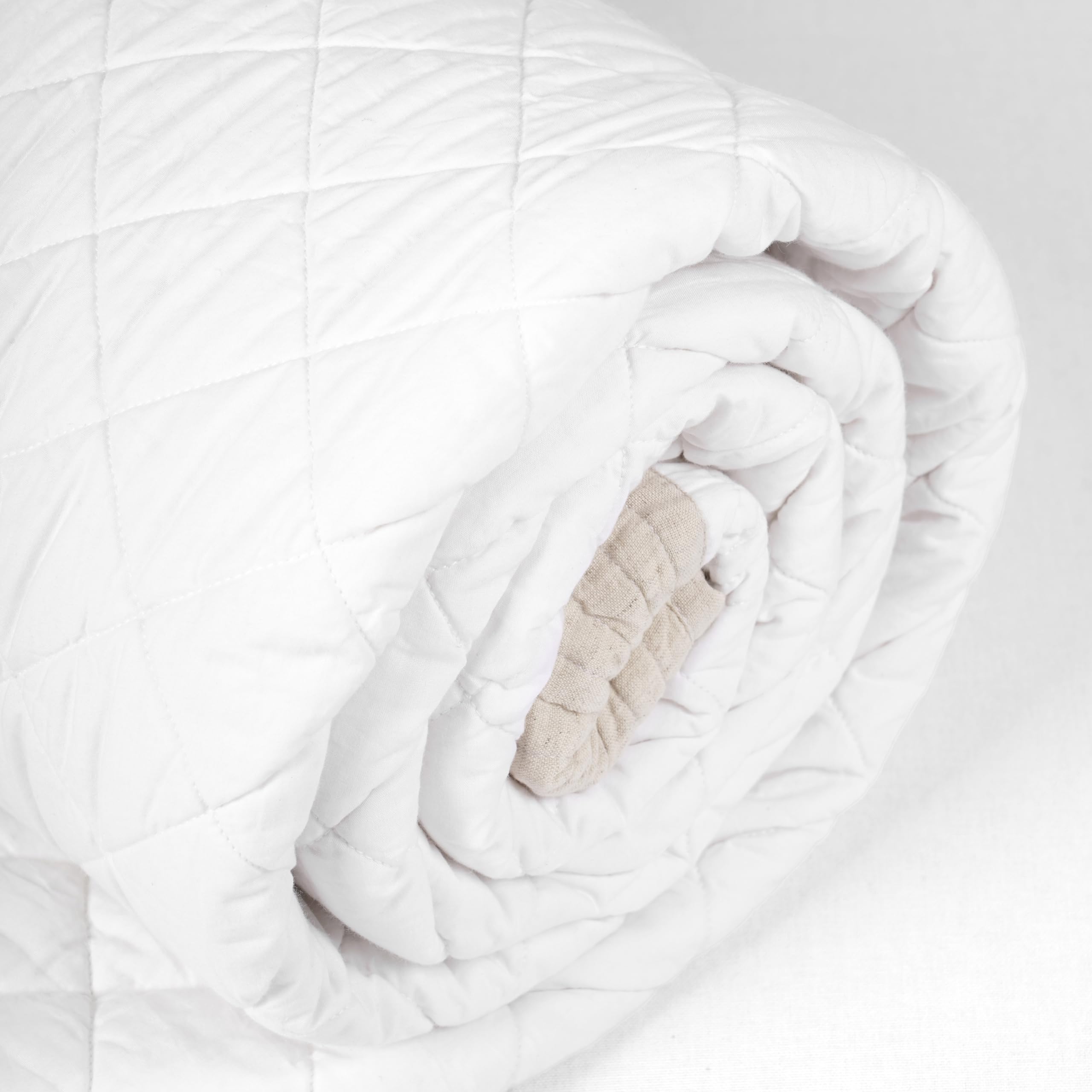 VLiving Cotton & Linen - Quilted Bedspread in White and Natural Colour, Diamond Pattern, (Queen- 96 X 90 Inches)