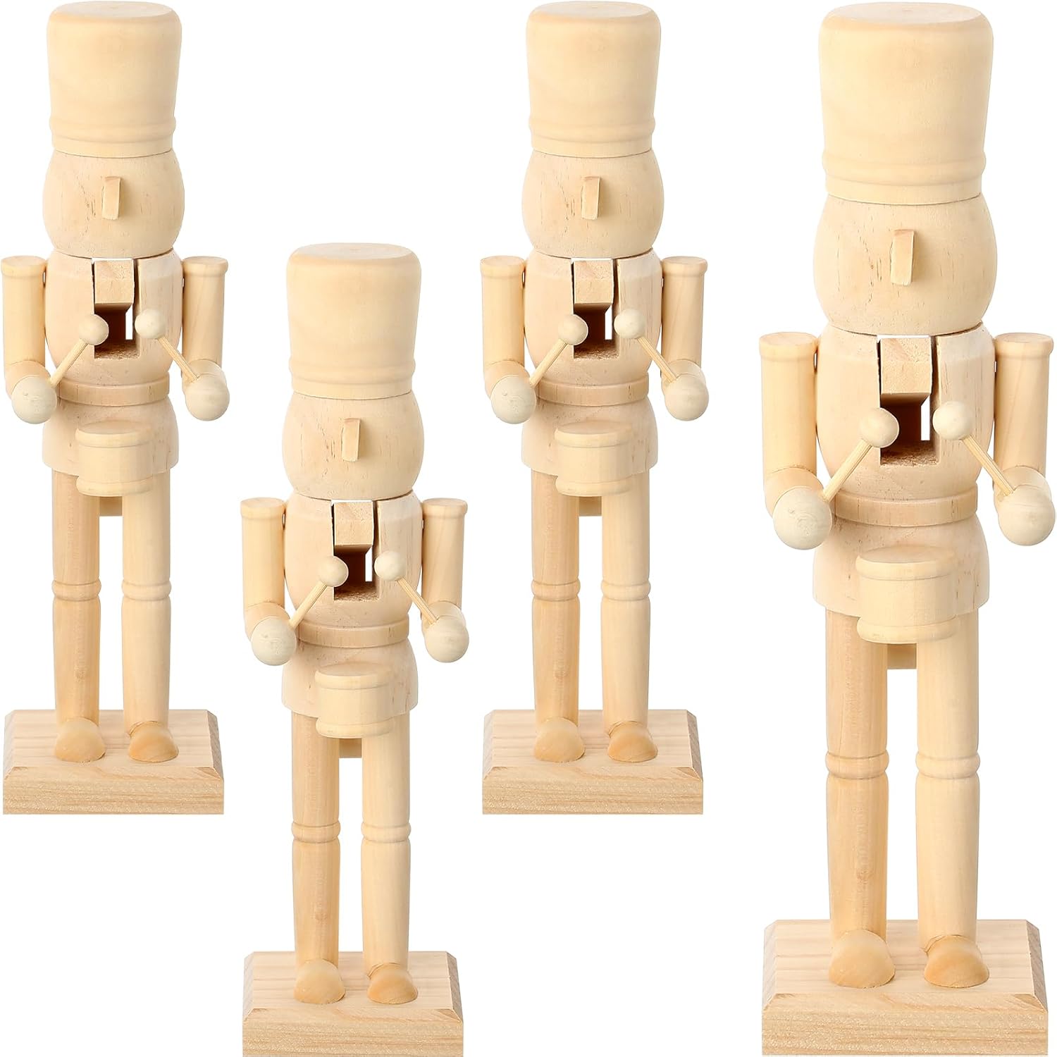 Poen 4 Pcs Large Christmas Wooden Unfinished Nutcrackers