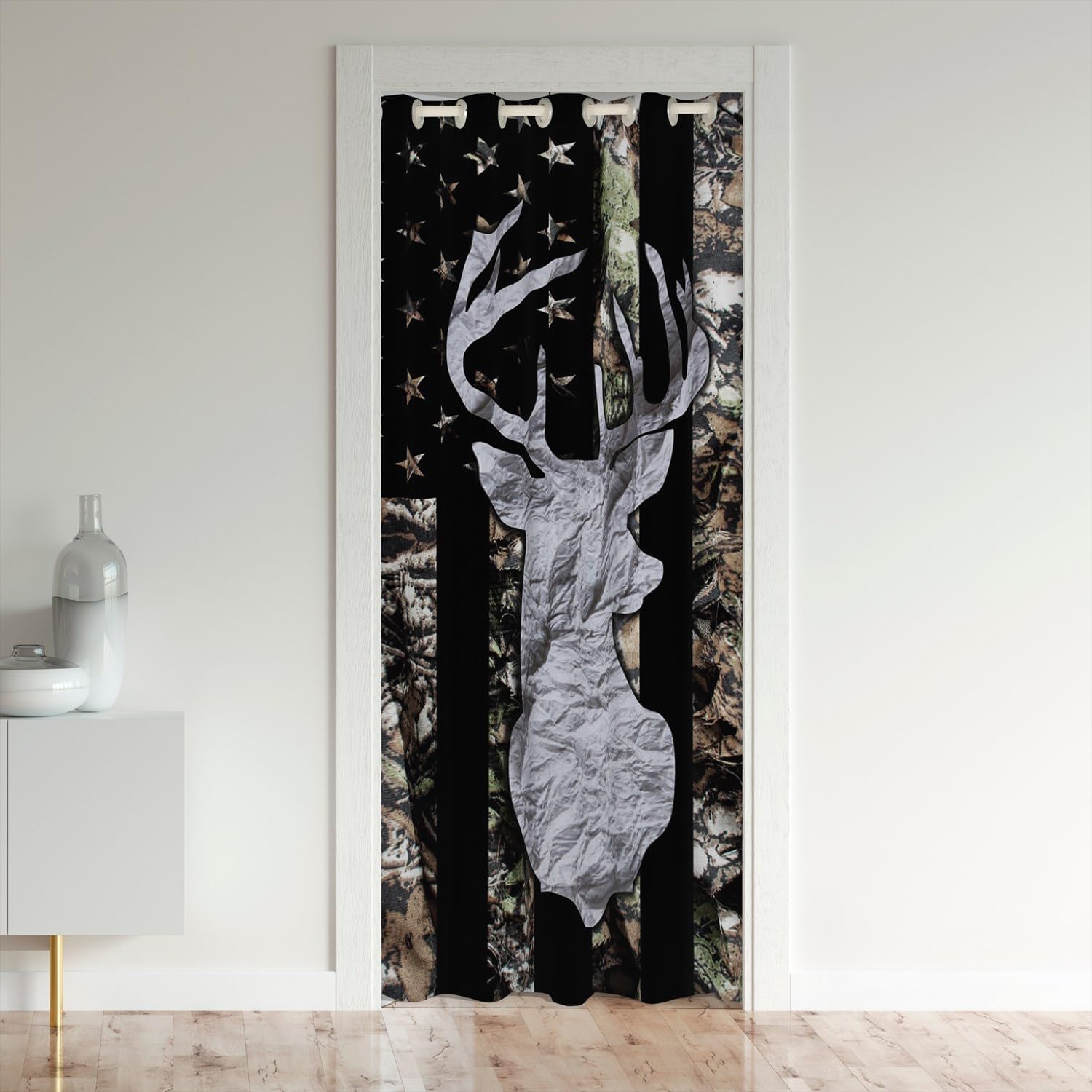 Loussiesd Deer Door Curtain for Doorway Privacy 86x203cm Farmhouse Cabin Rustic Closet Door Cover Curtain Flag 30%-50% Insulated Thermal Curtain Camouflage Room Divider Curtain Cover Western