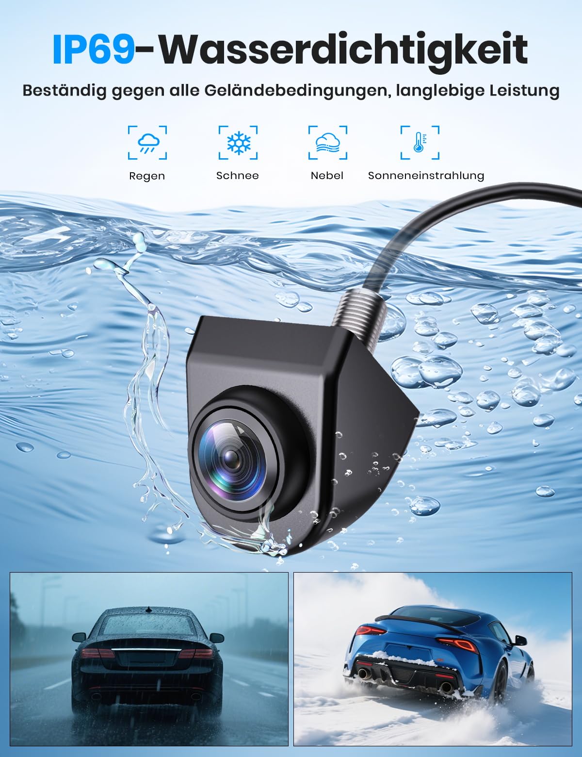 AUTO-VOX Rückfahrkamera 180° Weitwinkel 1080P HD IP69K Wasserdicht OEM Look für Auto SUV Pkw