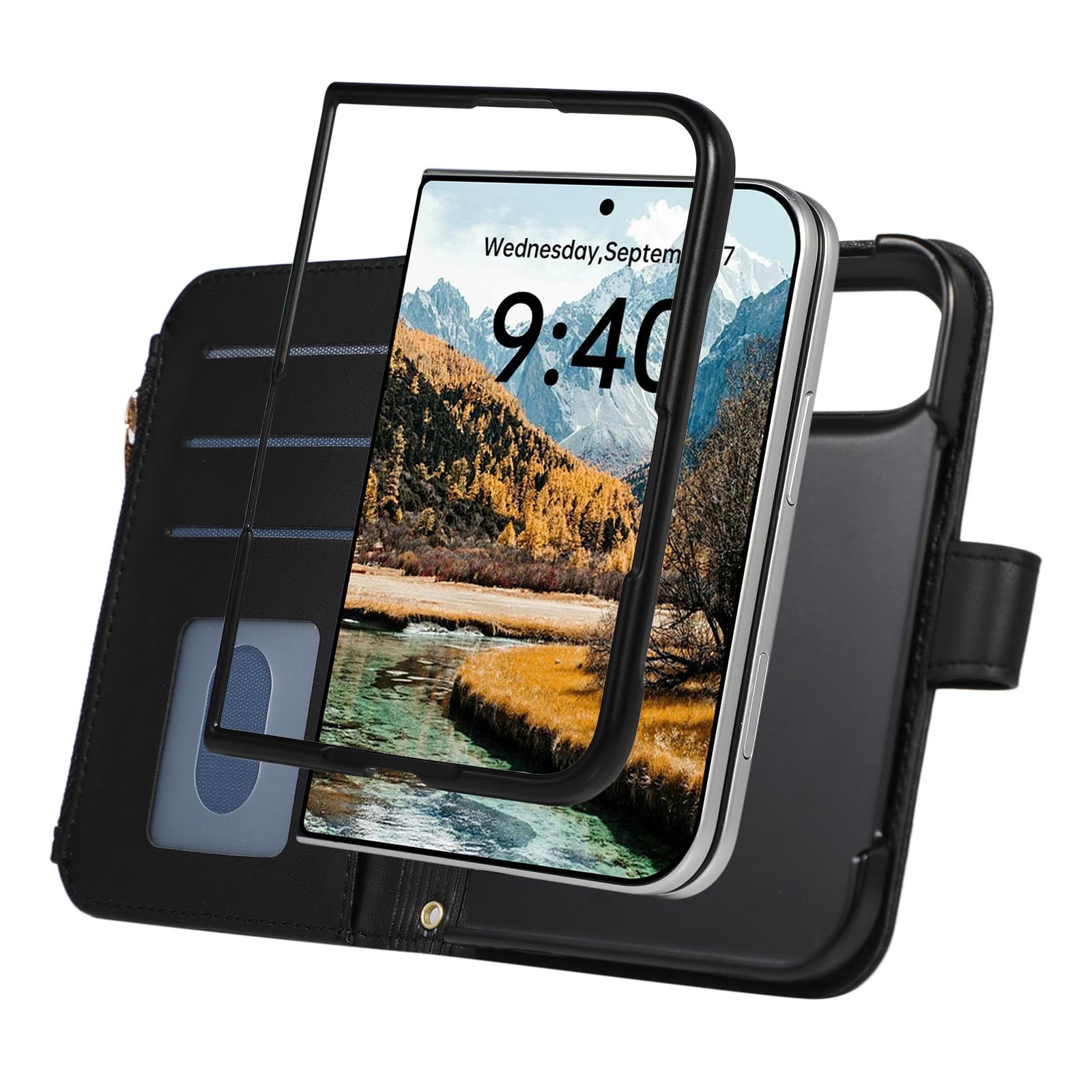 Etui z klapką dla iPhone Duo, Stylowa skórzana podstawka pozioma