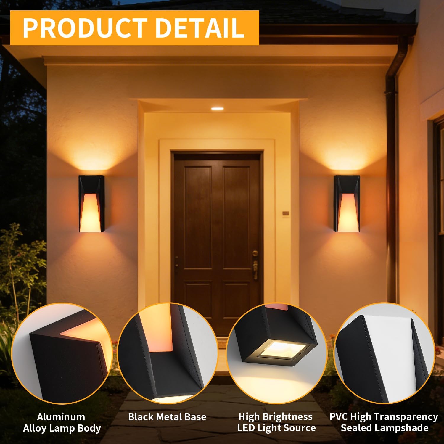 Modern Black LED Dynamic Flame Effect Wall Lights, Outdoor Wall Porch Lights, Wall Sconces for Bedroom, Front Door, Pathway and Patio, 3000K, 12W, IP65 Waterproof