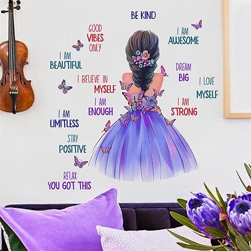 Pegatinas de pared de mariposa para niña, citas inspiradoras, frases motivacionales, mural de pared extraíble con letras positivas palabras para el