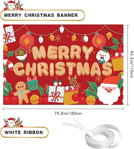 Miniatura 3 de YQUQWN, Pancarta de fondo de Navidad de 72 x 44 pulgadas, decoración de fondo de fiesta de Feliz Navidad, cartel de Navidad, cartel de decoración de