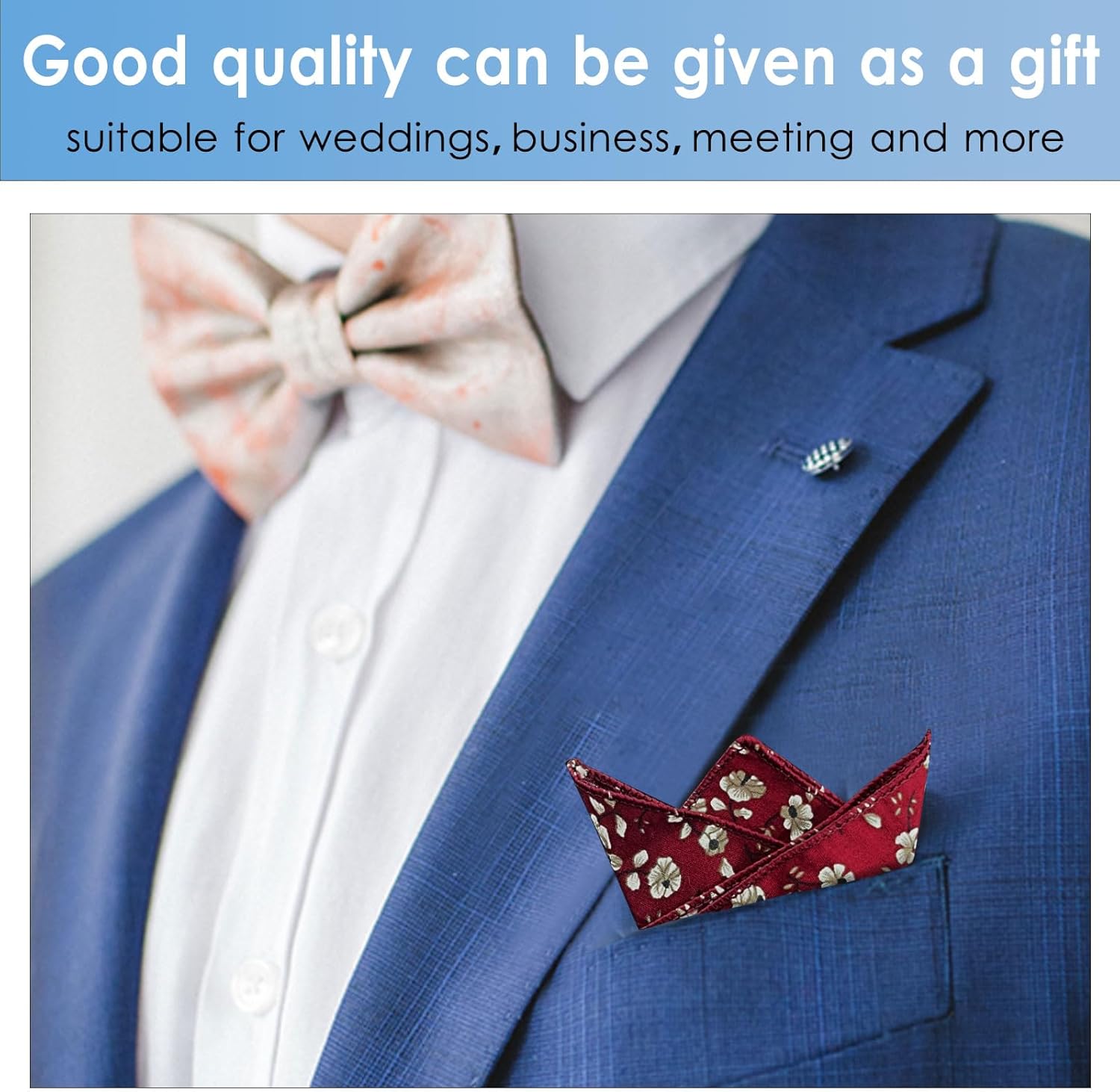 Mantieqingway Cotton Floral Handkerchiefs for Men 5 PCS Pocket Squares with 1 Holder, for Wedding Party Tuxedo Suit Jacket - Image 2