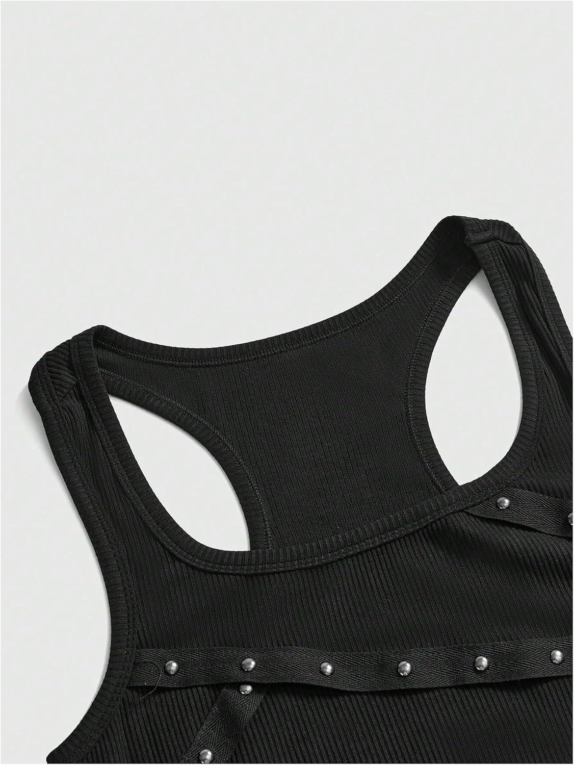 MakeMeChic Women's Summer Tank Mini Dress Y2K Square Neck Sleeveless Rivet Bodycon Short Dresses - Image 4