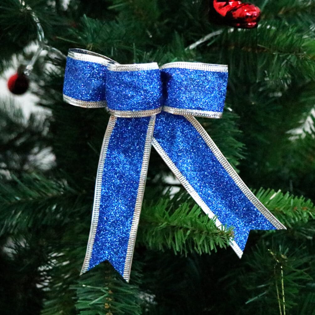 Ciieeo 15stücke Glitzernde Weihnachtsbänder Bogen Knotenschleifen Für Weihnachtsbaum Und Blau Zur Dekoration Von Türen Wänden Und Tischen