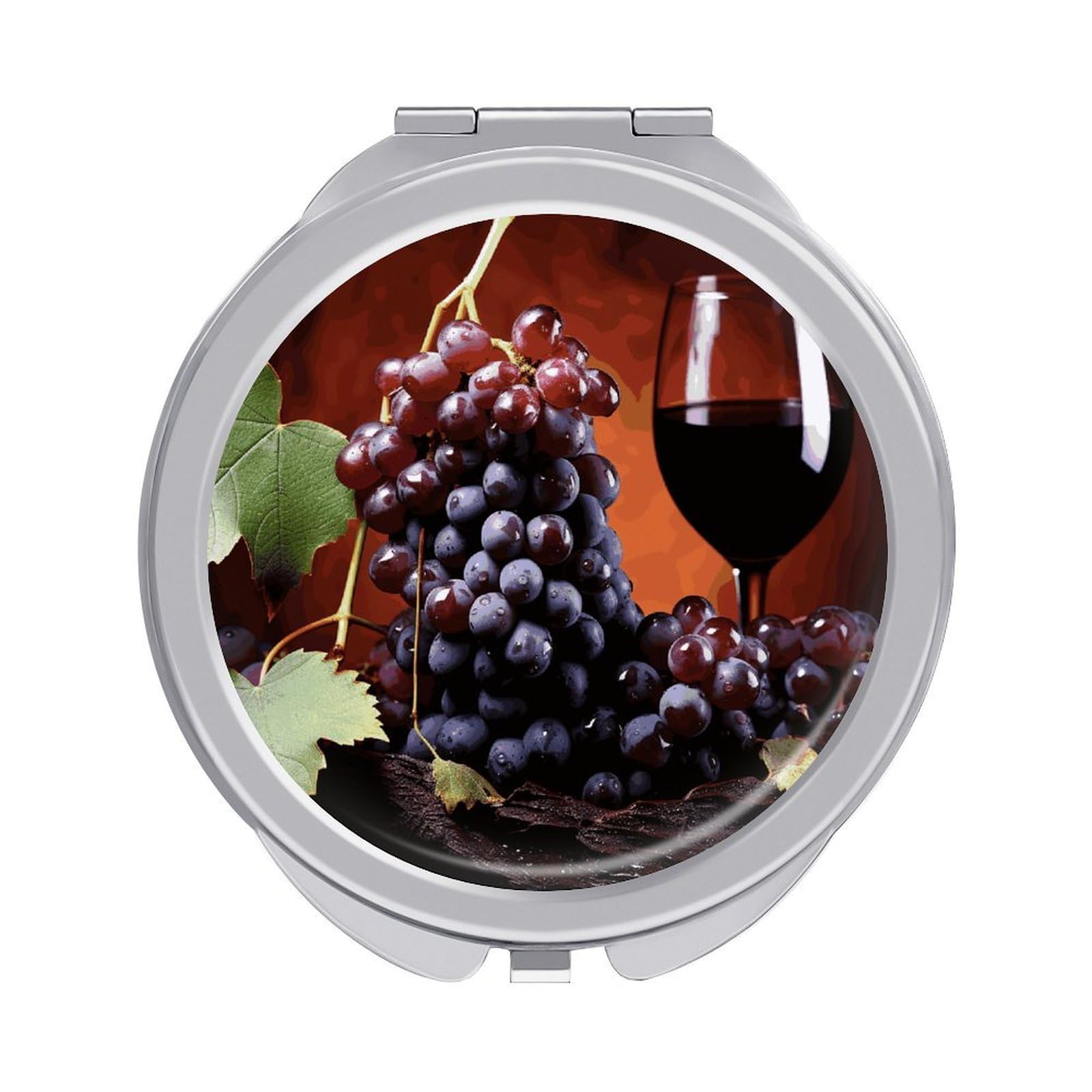 JTREHY Red Wine Grapes Makeup Mirror Silver Mirror Surface Folding Makeups Mirrors Lightweight Durable Looking Glass for Suitable Traveling Handbag and Purses