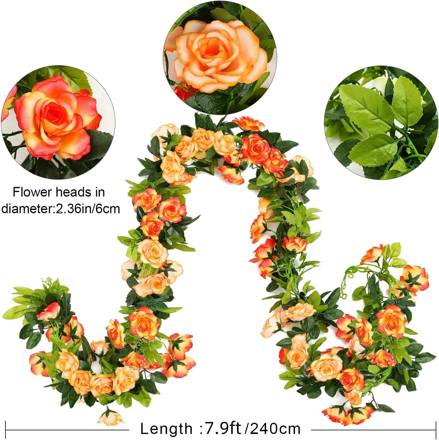 JUSTOYOU 2 Pack (15.8FT) Fake Rose Garland, Artificial Rose Vines Flowers Hanging Silk Rose Vine Wedding Home Backdrop Party Arch Arrangement Decoration - Image 2