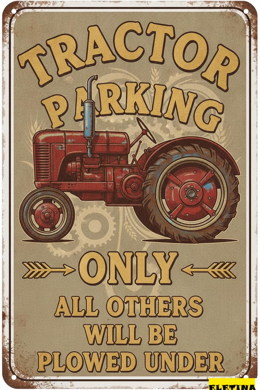 Personalized Sign for Man Cave Metal Warning Tractor Parking Only Men S Vintage Street Functional Directivity Symbol Metal Tin Road Street Outdoor Yard Floor 8x12in Private Property Decorative