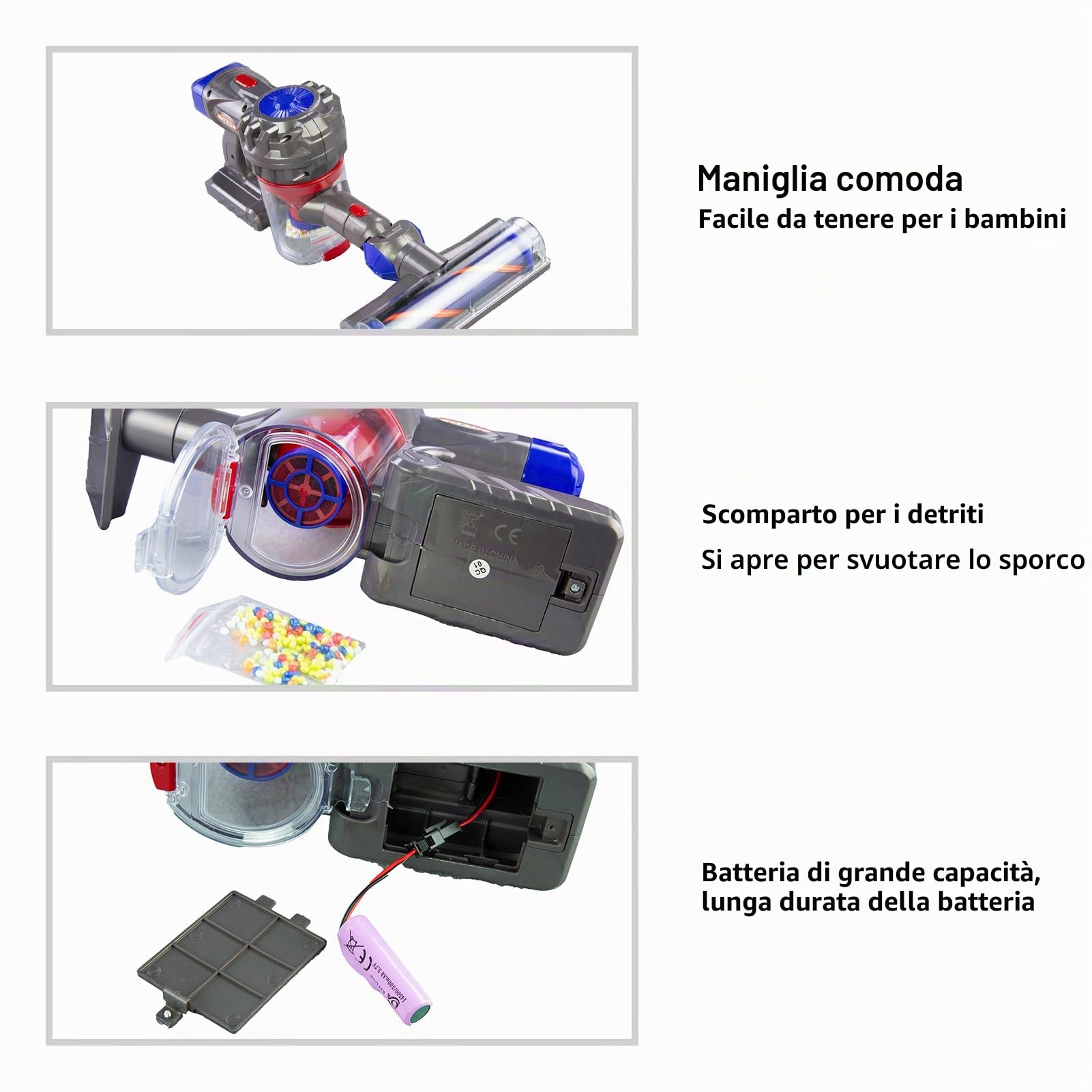 Goolsky Aspirapolvere giocattolo Vacuum 3 in 1 aspirapolvere per bambini che funziona davvero, aspirapolvere senza fili, giocattolo interattivo per bambini