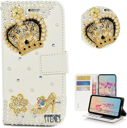 STENES Bling - Funda para Samsung Galaxy S21 Ultra (piel, 3D, hecha a mano, con protector de pantalla y correa para el cuello), color dorado