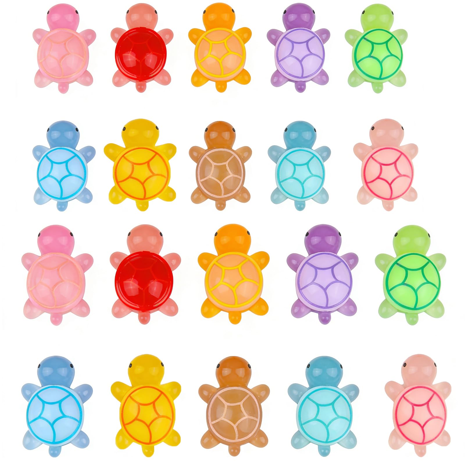 JCKD 20 Pieza Tortugas de Resina luminiscentes, Tortugas de Colores Que Brillan en la Oscuridad,2 tamaños,figuritas de Tortugas pequeñas,para decoración de Jardines, Regalos,etc.