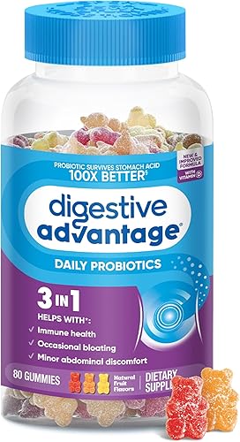Gomitas Digestive Advantage Daily Probiotic para la salud digestiva e intestinal para hombres y mujeres botella de 80 unidades sabor a fruta natural