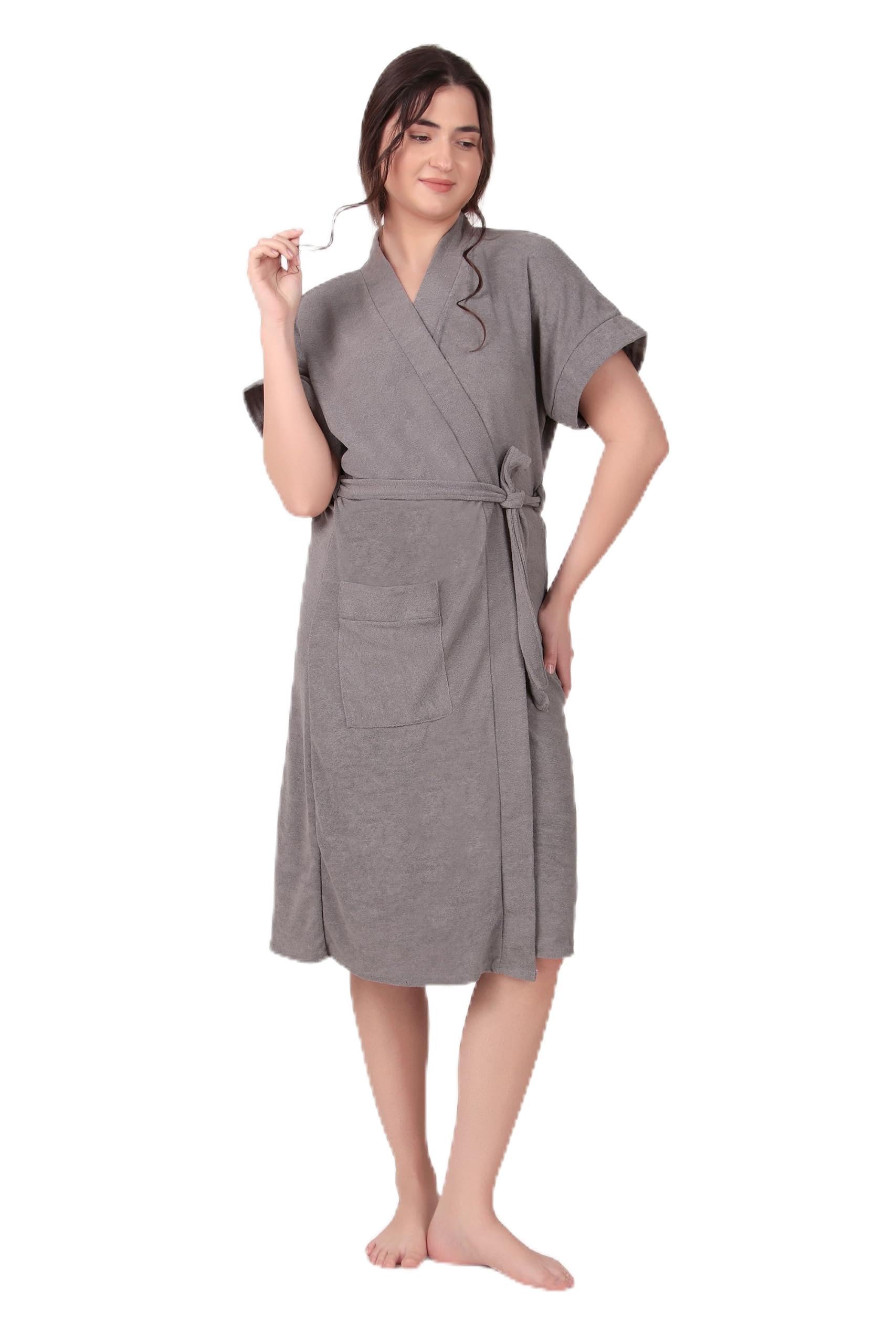 Cotton Premium Bathrobe | Ultra Soft Terry Bath Robe for Women’s | Quick Dry, Lightweight, Absorbent Spa Robe | Grey | L-image-29