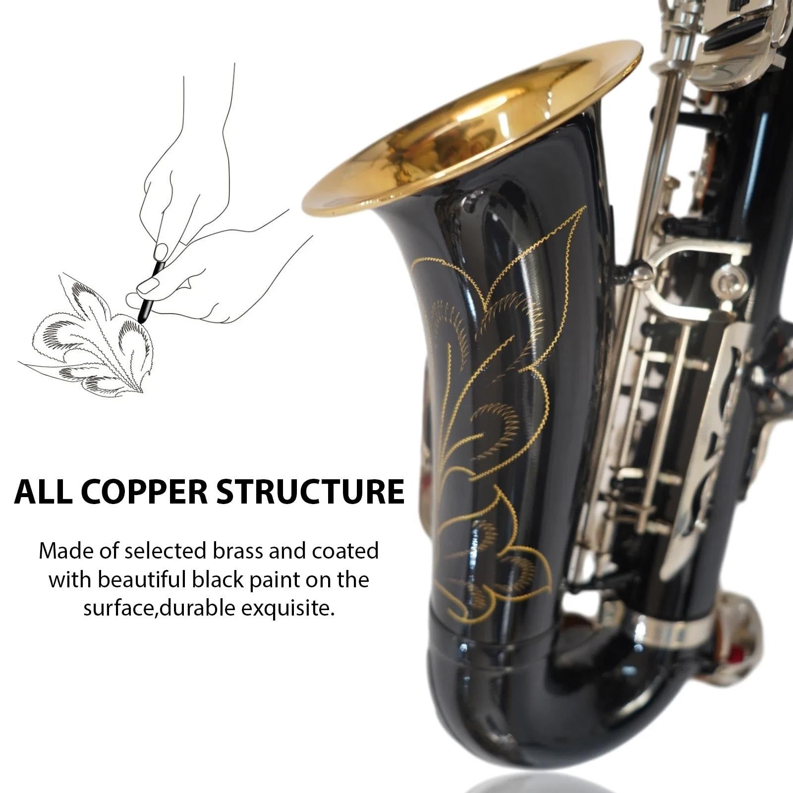 Saxofón Principiante Saxofón Alto En Mi Bemol Con Llaves De Nácar Grabado Bolsa De Transporte Guantes Paño Y Juego De Accesorios Para Instrumentos De Viento Metal