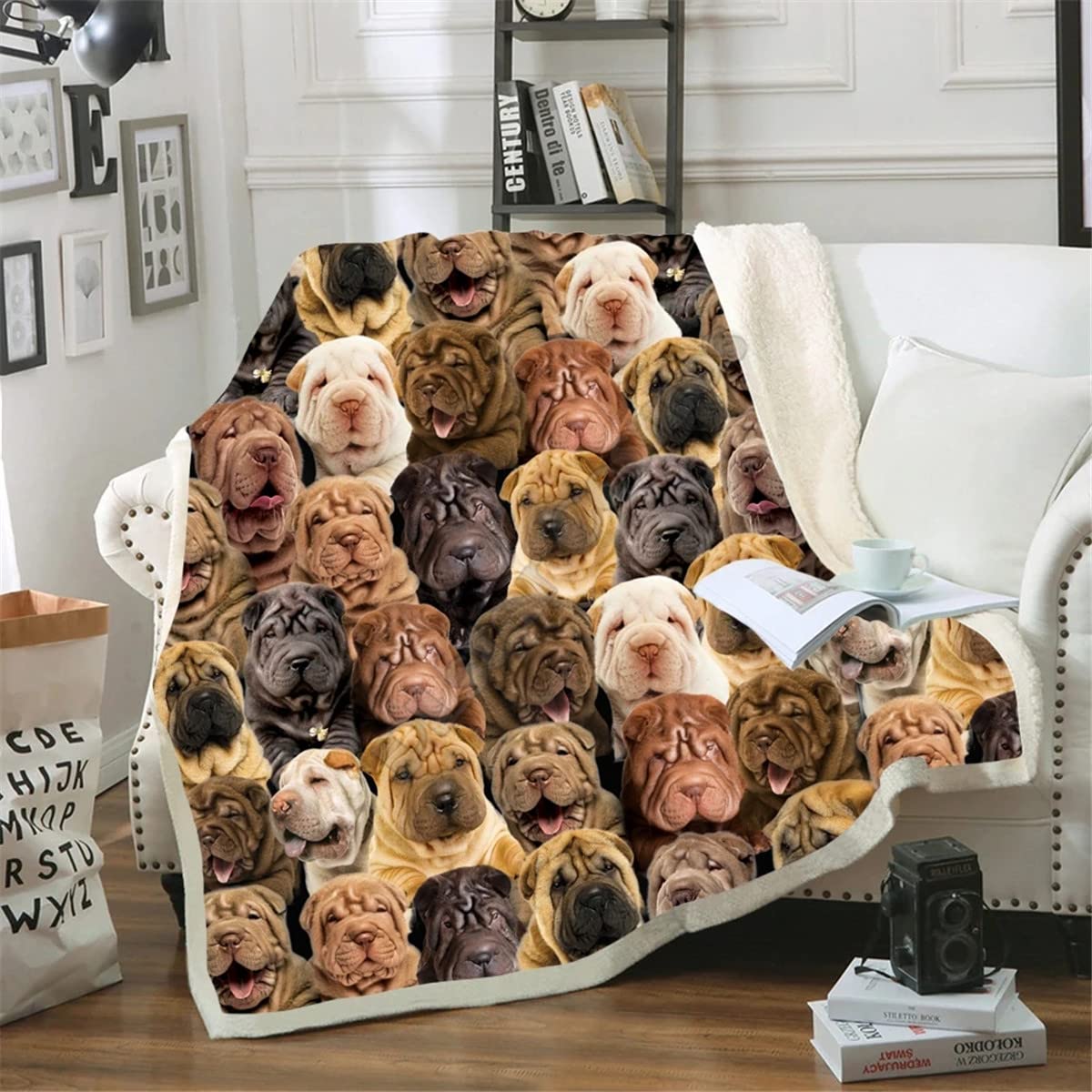 Couverture lit 2 personnes jaune sharpei pour soirées cocooning