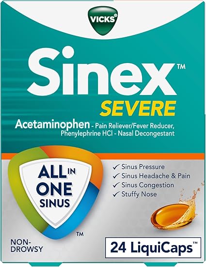 Vicks Sinex SEVERE LiquiCaps, All-In-One Sinus Relief, Non-Drowsy, Nasal Decongestant,