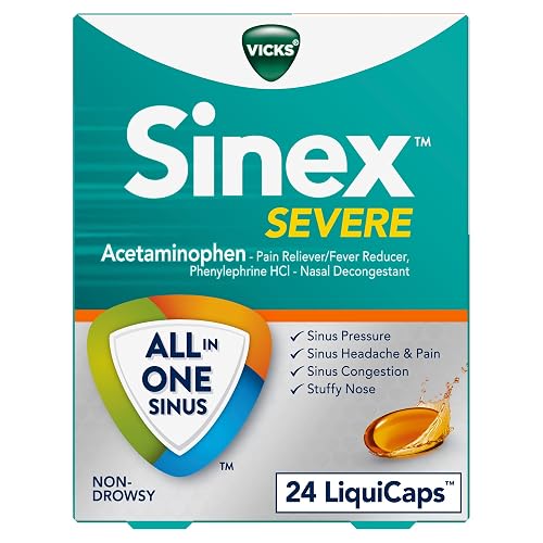 Vicks Sinex SEVERE LiquiCaps, All-In-One Sinus Relief, Non-Drowsy, Nasal Decongestant,