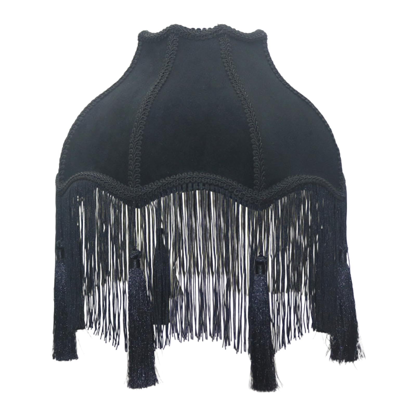 perfk Velvet Lamp Shade Bell Shape with Tassels and Fringe for Bedroom