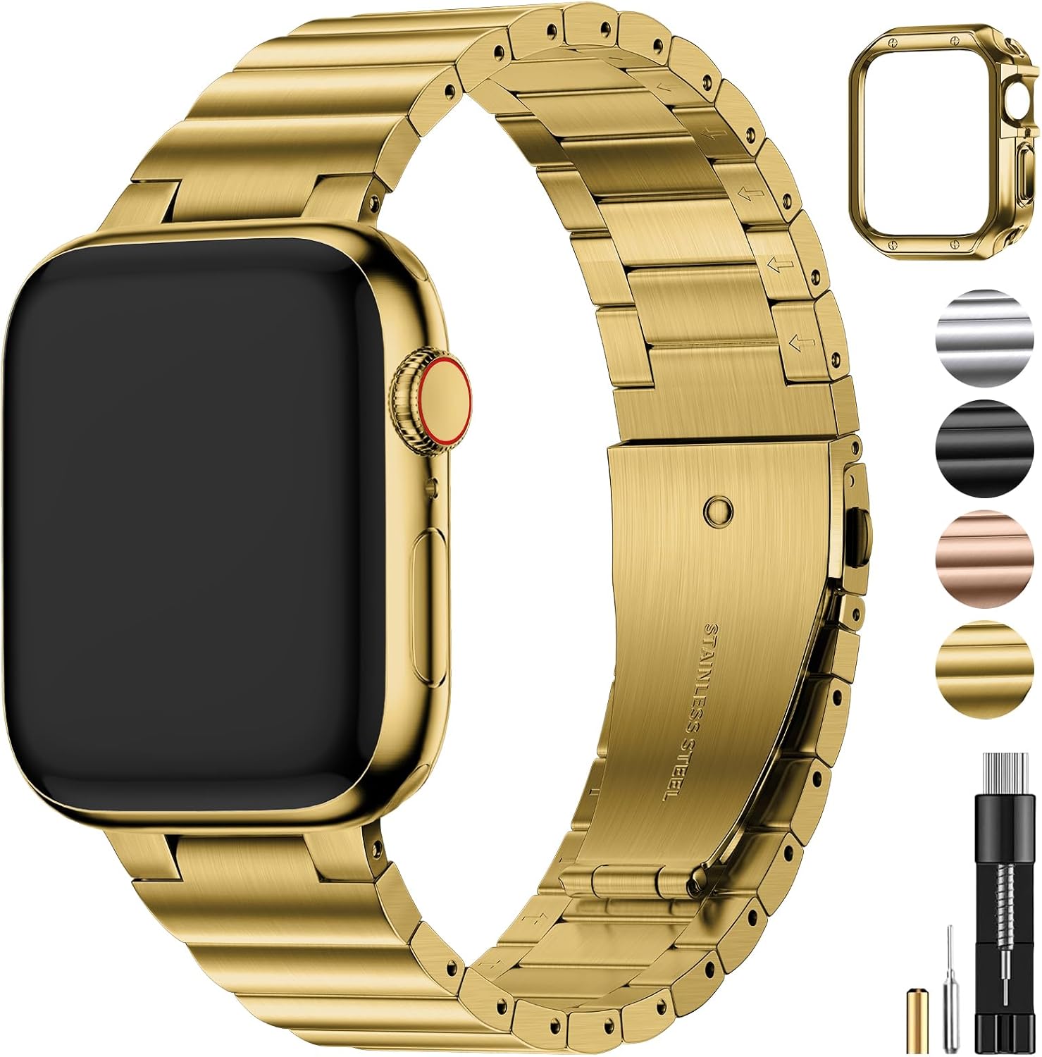 Fullmosa Metal Band Compatible with Apple Watch 45mm 44mm 42mm 41mm 40mm 38mm for Men Women, Stainless Steel iWatch Band with TPU Case for Apple Watch Series 9 8 7 6 5 4 3 2 1 SE3/2/1